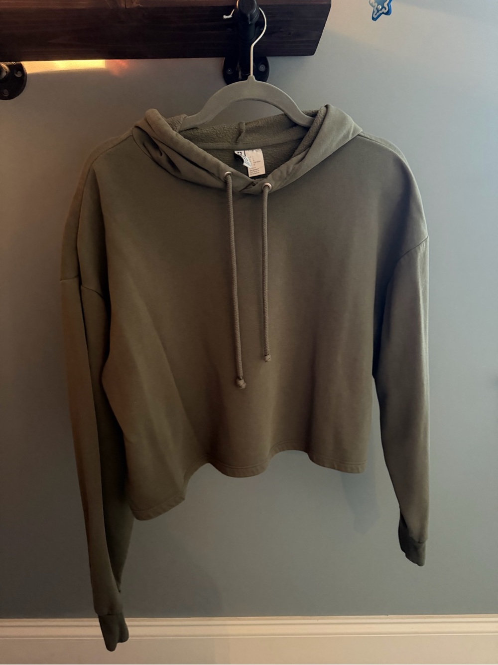 H&M Olive Cropped Hoodie with Drawstring